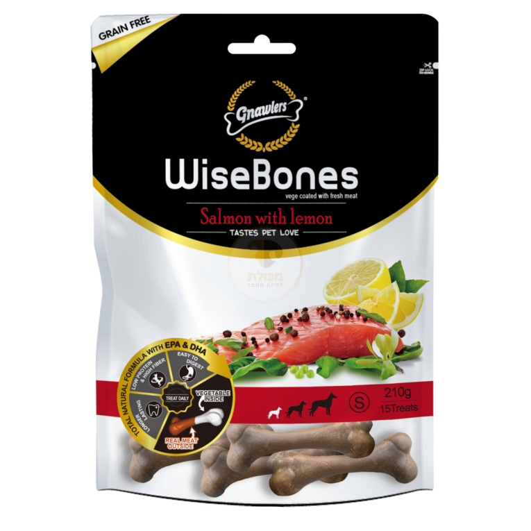 גנאולרס עצמות סלמון בלימון 200 גרם-Gnawlers Wise Bone Salmon&Lemon