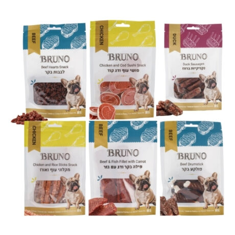 מארז 10 חטיפים לכלב 80 גרם מבית BRUNO ברונו מארז 10 חטיפים לכלב 80 גרם מבית BRUNO ברונו